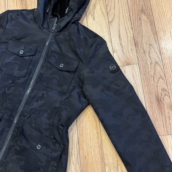 Michael Kors Black Camouflage Women’s Jacket Full Zip Button Snap Pockets Small - Picture 3 of 11